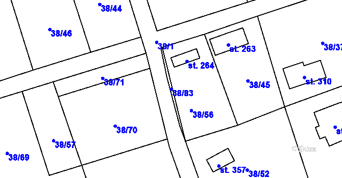 Parcela st. 38/83 v KÚ Ráby, Katastrální mapa