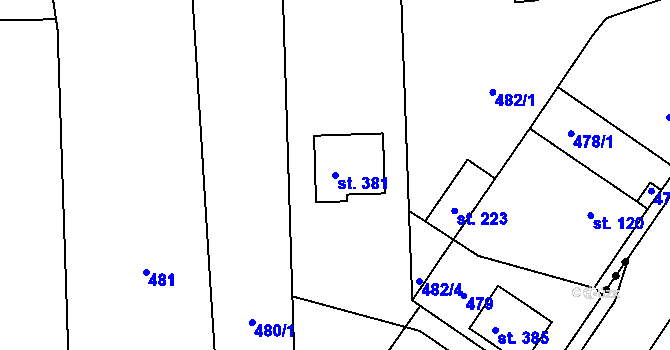 Parcela st. 381 v KÚ Ráby, Katastrální mapa