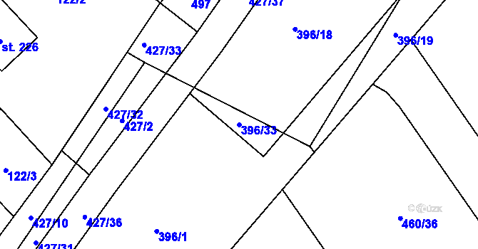 Parcela st. 396/33 v KÚ Ráby, Katastrální mapa
