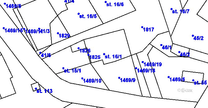 Parcela st. 16/1 v KÚ Blaženice, Katastrální mapa