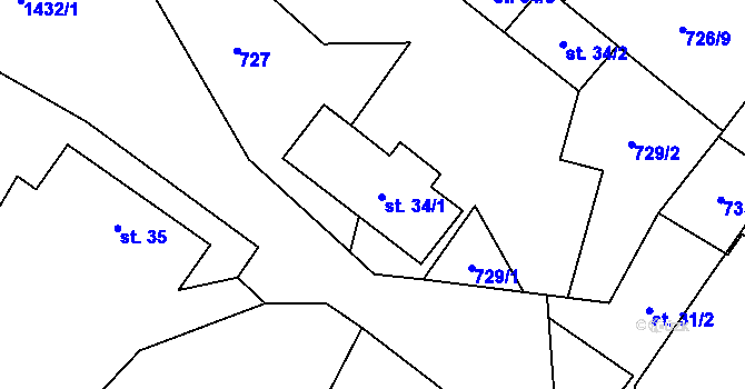 Parcela st. 34 v KÚ Blaženice, Katastrální mapa