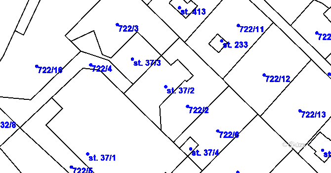 Parcela st. 37/2 v KÚ Blaženice, Katastrální mapa