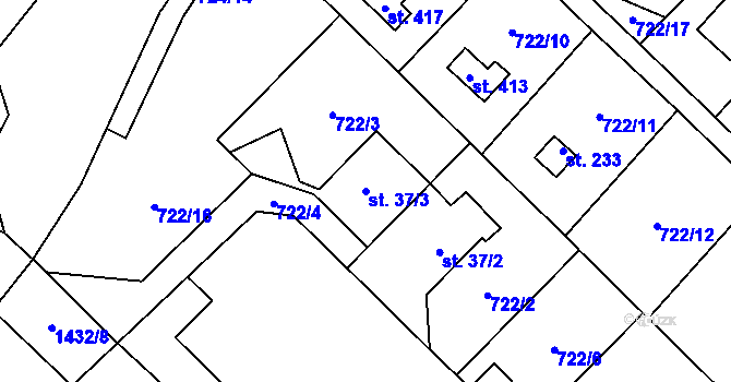 Parcela st. 37/3 v KÚ Blaženice, Katastrální mapa