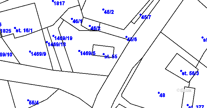 Parcela st. 55 v KÚ Blaženice, Katastrální mapa