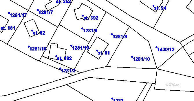 Parcela st. 61 v KÚ Blaženice, Katastrální mapa