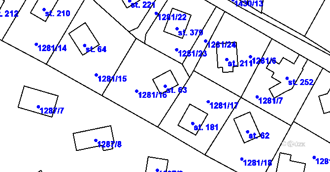 Parcela st. 63 v KÚ Blaženice, Katastrální mapa