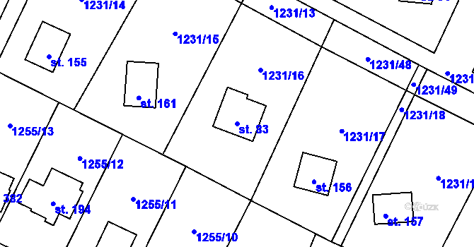 Parcela st. 83 v KÚ Blaženice, Katastrální mapa