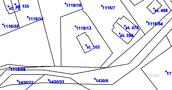 Parcela st. 103 v KÚ Blaženice, Katastrální mapa