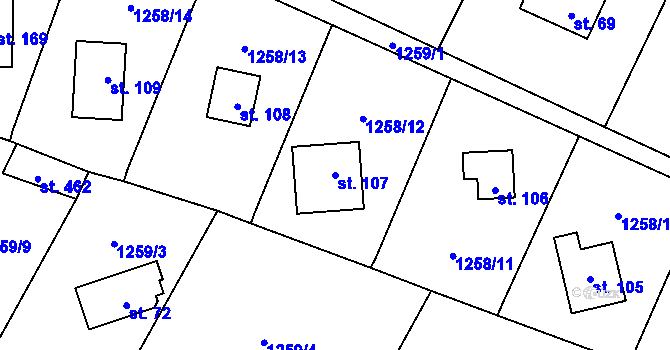 Parcela st. 107 v KÚ Blaženice, Katastrální mapa