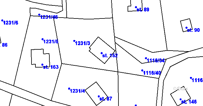 Parcela st. 152 v KÚ Blaženice, Katastrální mapa