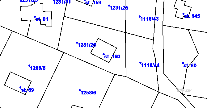 Parcela st. 160 v KÚ Blaženice, Katastrální mapa