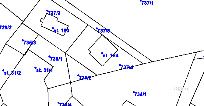 Parcela st. 184 v KÚ Blaženice, Katastrální mapa