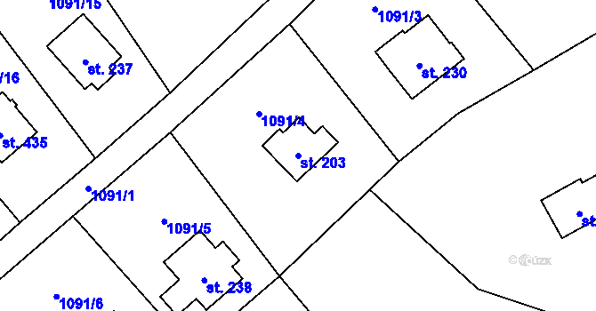 Parcela st. 203 v KÚ Blaženice, Katastrální mapa