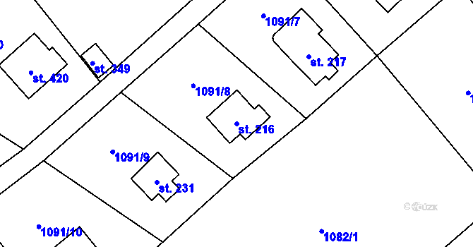 Parcela st. 216 v KÚ Blaženice, Katastrální mapa