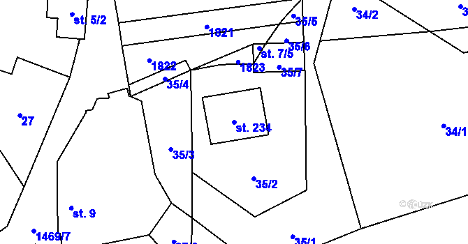 Parcela st. 234 v KÚ Blaženice, Katastrální mapa