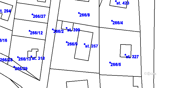 Parcela st. 257 v KÚ Blaženice, Katastrální mapa