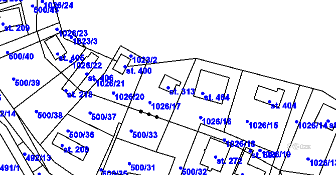 Parcela st. 313 v KÚ Blaženice, Katastrální mapa