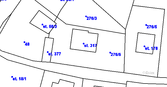 Parcela st. 317 v KÚ Blaženice, Katastrální mapa