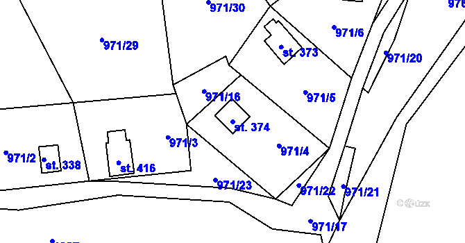 Parcela st. 374 v KÚ Blaženice, Katastrální mapa