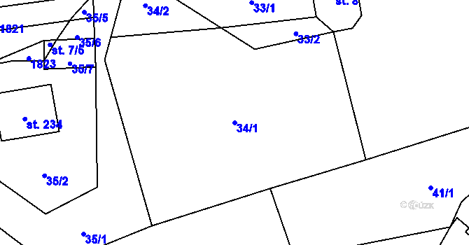 Parcela st. 34/1 v KÚ Blaženice, Katastrální mapa