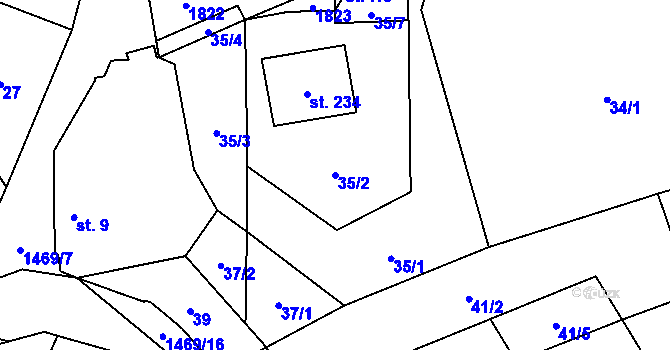 Parcela st. 35/2 v KÚ Blaženice, Katastrální mapa