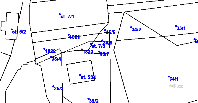 Parcela st. 35/7 v KÚ Blaženice, Katastrální mapa