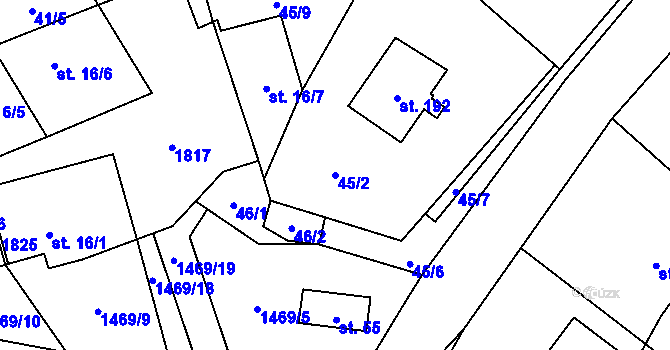 Parcela st. 45/2 v KÚ Blaženice, Katastrální mapa