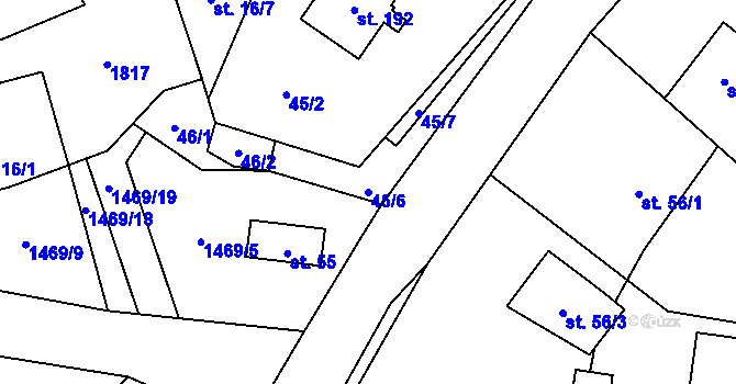 Parcela st. 45/6 v KÚ Blaženice, Katastrální mapa