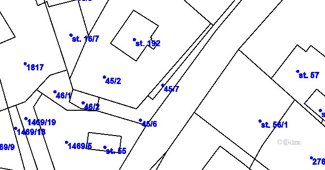 Parcela st. 45/7 v KÚ Blaženice, Katastrální mapa