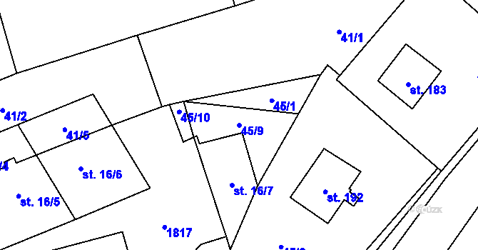 Parcela st. 45/9 v KÚ Blaženice, Katastrální mapa