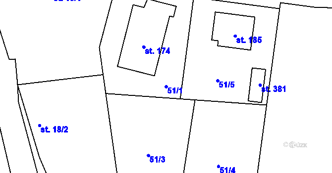 Parcela st. 51/1 v KÚ Blaženice, Katastrální mapa