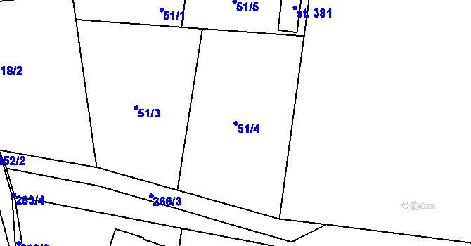 Parcela st. 51/4 v KÚ Blaženice, Katastrální mapa