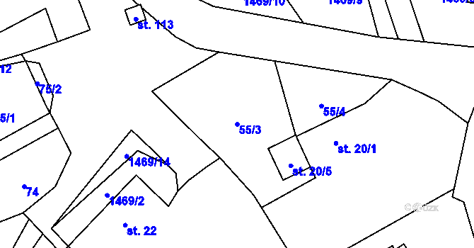 Parcela st. 55/3 v KÚ Blaženice, Katastrální mapa