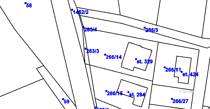 Parcela st. 266/14 v KÚ Blaženice, Katastrální mapa