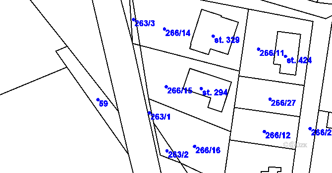 Parcela st. 266/15 v KÚ Blaženice, Katastrální mapa