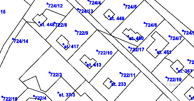 Parcela st. 722/10 v KÚ Blaženice, Katastrální mapa