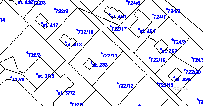 Parcela st. 722/11 v KÚ Blaženice, Katastrální mapa