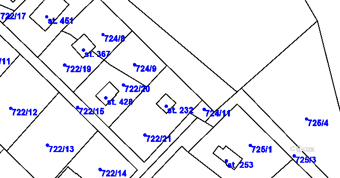Parcela st. 724/10 v KÚ Blaženice, Katastrální mapa