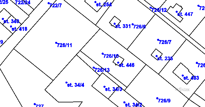 Parcela st. 726/10 v KÚ Blaženice, Katastrální mapa