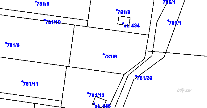 Parcela st. 781/9 v KÚ Blaženice, Katastrální mapa