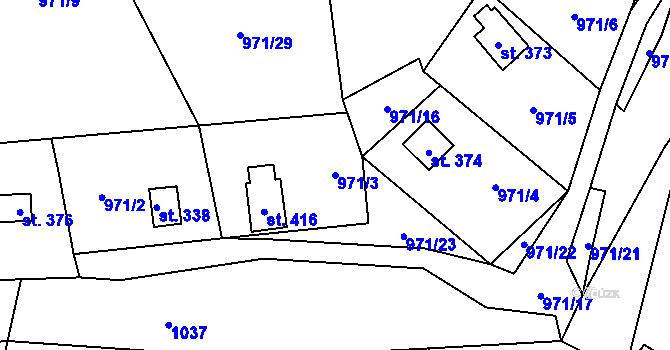 Parcela st. 971/3 v KÚ Blaženice, Katastrální mapa