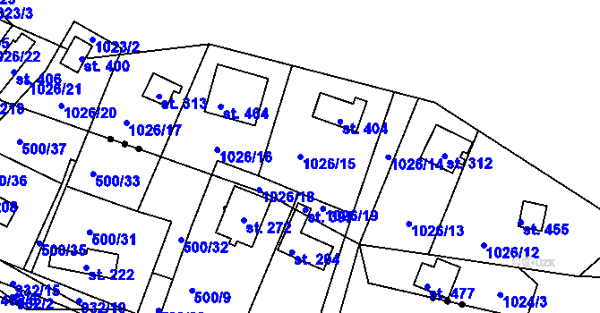 Parcela st. 1026/15 v KÚ Blaženice, Katastrální mapa
