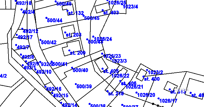 Parcela st. 1026/23 v KÚ Blaženice, Katastrální mapa