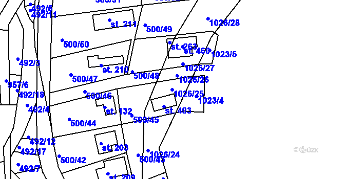 Parcela st. 1026/25 v KÚ Blaženice, Katastrální mapa