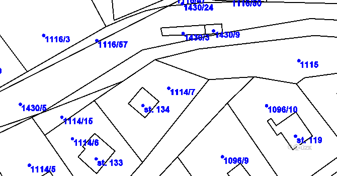 Parcela st. 1114/7 v KÚ Blaženice, Katastrální mapa