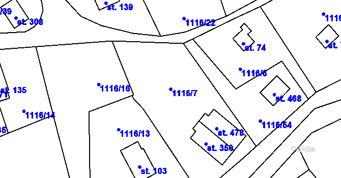 Parcela st. 1116/7 v KÚ Blaženice, Katastrální mapa