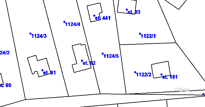 Parcela st. 1124/5 v KÚ Blaženice, Katastrální mapa