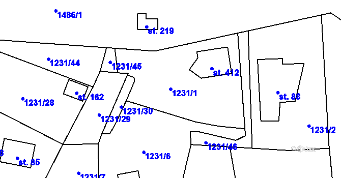 Parcela st. 1231/1 v KÚ Blaženice, Katastrální mapa