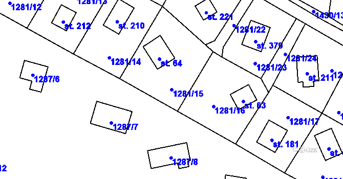 Parcela st. 1281/15 v KÚ Blaženice, Katastrální mapa