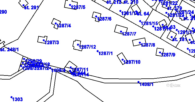 Parcela st. 1287/1 v KÚ Blaženice, Katastrální mapa